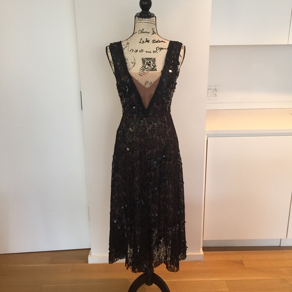 SOLD Tracy Reese Metallic Lace Midi Dress - Picture 2 of 6